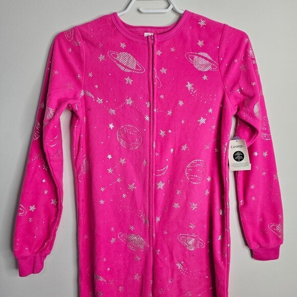 Girl's Onsie/Blanket Sleeper, Hot Pink, Galaxy Theme, Large (10-12) - Picture 3 of 10